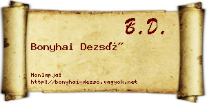 Bonyhai Dezső névjegykártya